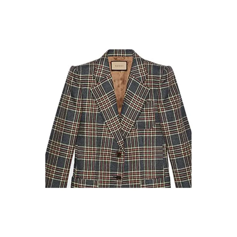 GUCCI Single Breasted Check Blazer-4