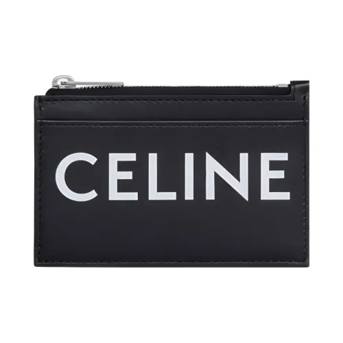 CELINE Leather Coin Purse, Card Holder Unisex Black