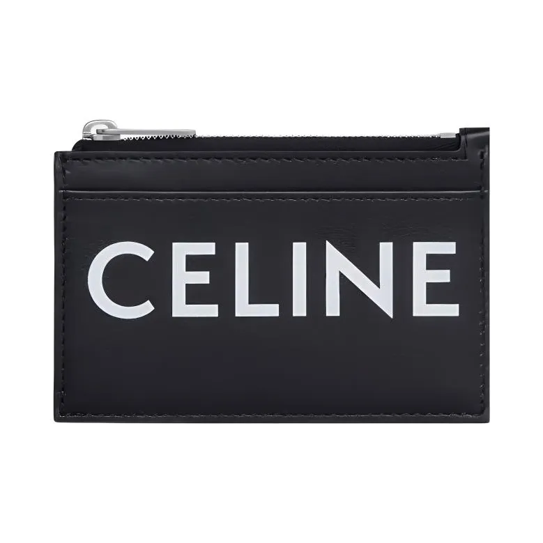 CELINE Leather Coin Purse, Card Holder Unisex Black-0