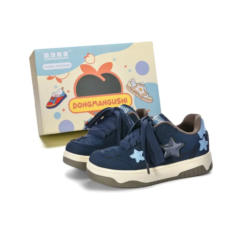 Anime Story Anti Slip Wear Resistant Lightweight Breathable Low Top Skateboard Shoes Women's Cream Blue Box Included-34