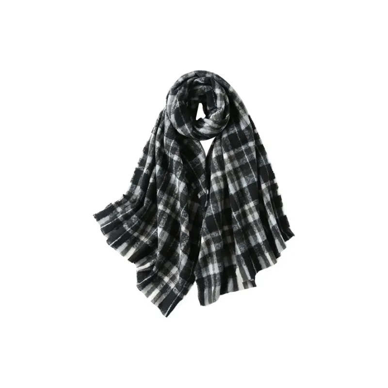 PISHUSHU Polyester Knit Scarves Unisex Orange Blue/Vintage Green/Black White-2