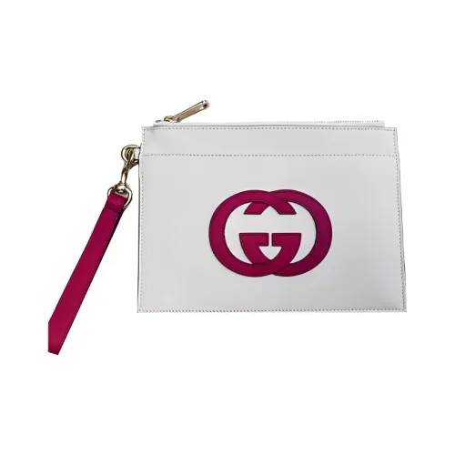 GUCCI GG Leather Document Bag Clutches Small Size Women's Ecru