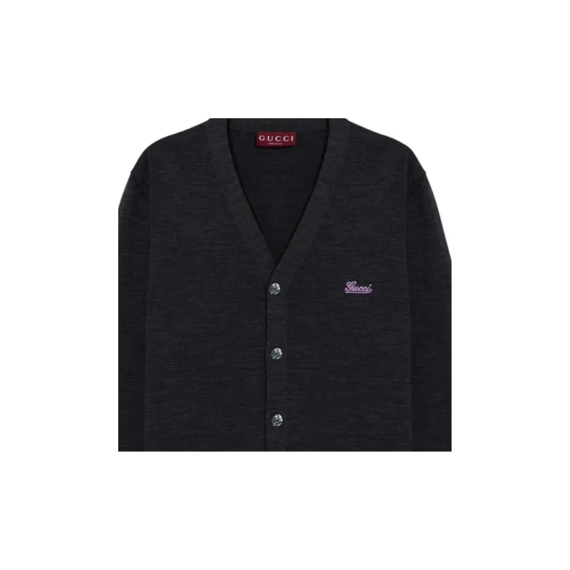 GUCCI Logo Embroidered Button Up Cardigan-4