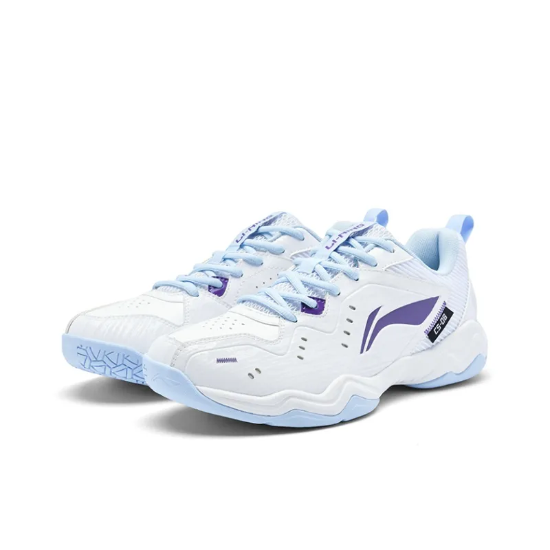 LiNing Cushioning Anti-Slip And Wear-Resistant Low-Top Badminton Shoes Unisex White Blue Purple-2