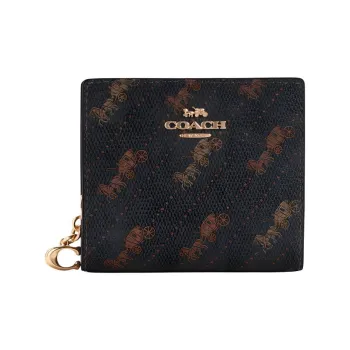 COACH Snap Wallet Canvas Card Holder Wallet Small Size Women's Brown Black