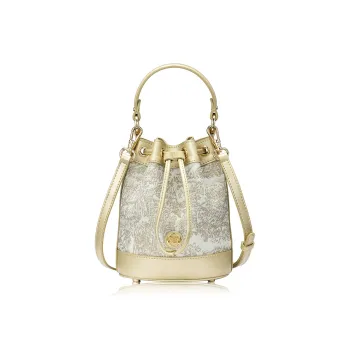 ROBERTA DI CAMERINO Fabric Bucket Handbag Women's Ecru Jacquard Gold Black Jacquard Ecru