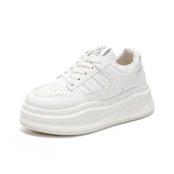 La Chapelle Platform White Sneakers Anti Slip Wear Resistant Low Top Skateboard Shoes Women's Beige