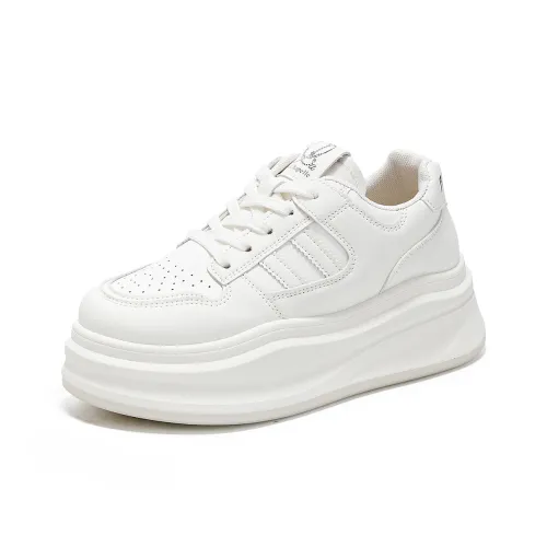 La Chapelle Platform White Sneakers Anti Slip Wear Resistant Low Top Skateboard Shoes Women's Beige
