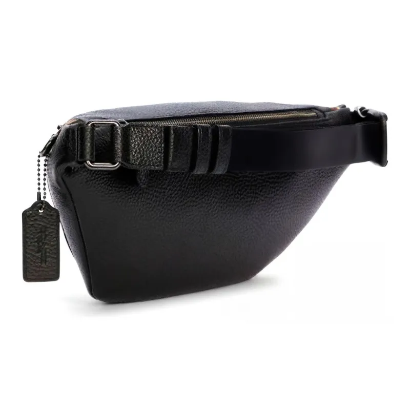 COACH Warren Canvas Cowhide Crossbody Bag Sling Bag Fanny Pack Large Size Men's Khaki Brown And Black Color Blocking-1