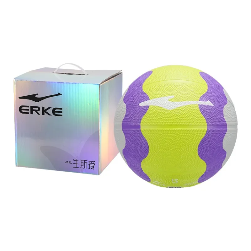 Erke Rubber Basketball Green Purple Gray Size 5 Training Unisex-4