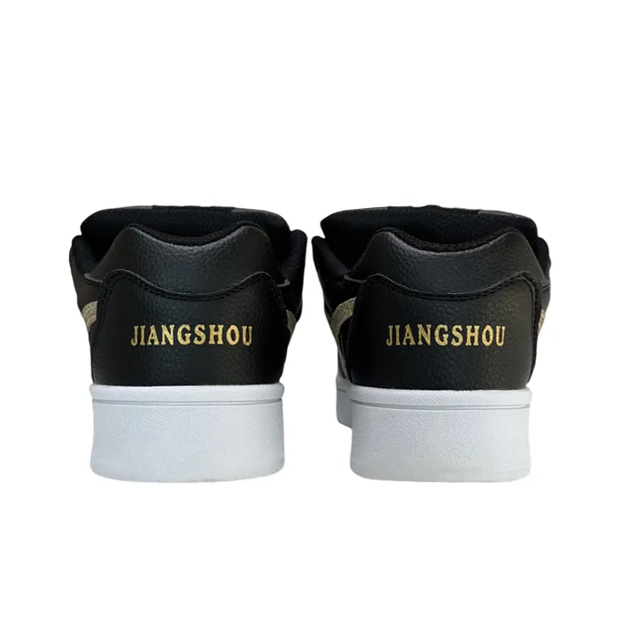 JIANGSHOU Lightweight Wear Resistant And Slip Resistant Low Top Casual Skateboard Shoes Women's Black Gold-6