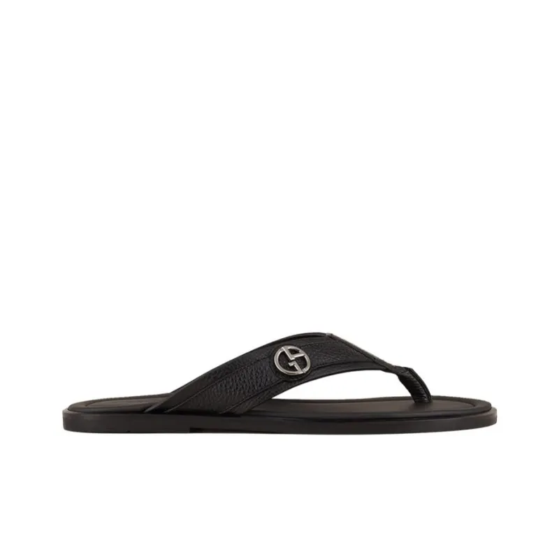 GIORGIO ARMANI Logo-plaque Leather Flip Flops-1