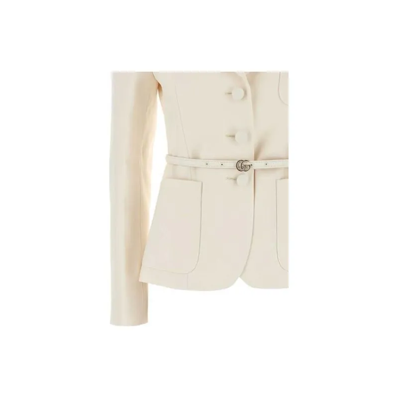 GUCCI Logo Plaque Belted Blazer-3