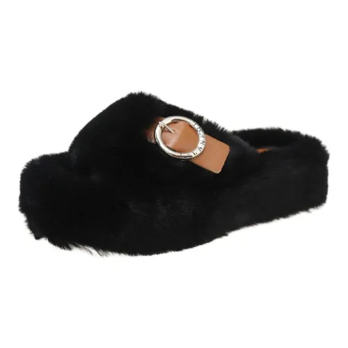 Yalu Crisscross Solid Color Flat Fuzzy Slippers With Square Toe Home Fashion Fuzzy Slippers