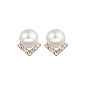LIANGCAI Alloy Faux Pearl Stud Earrings Women's