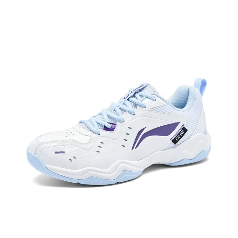 LiNing Cushioning Anti-Slip And Wear-Resistant Low-Top Badminton Shoes Unisex White Blue Purple-1