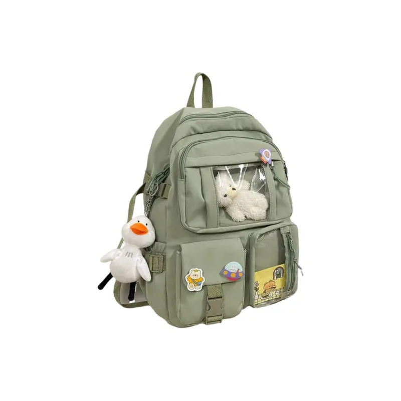 Tonlion Nylon Backpack Large Size Women's Beige/Green/Black-3