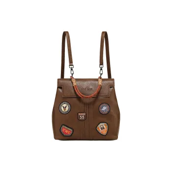TOUTOU PU Backpack Handbag Large Size Women's American Chestnut Brown