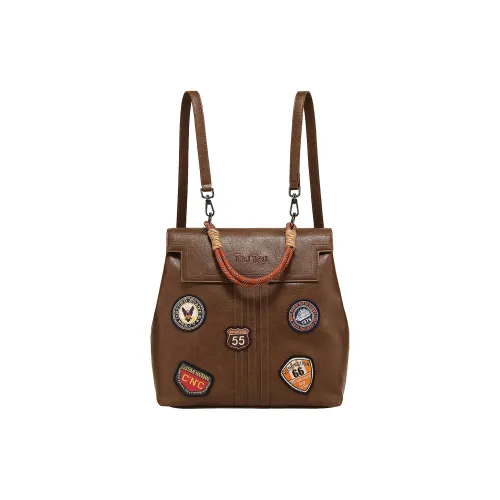TOUTOU PU Backpack Handbag Large Size Women's American Chestnut Brown