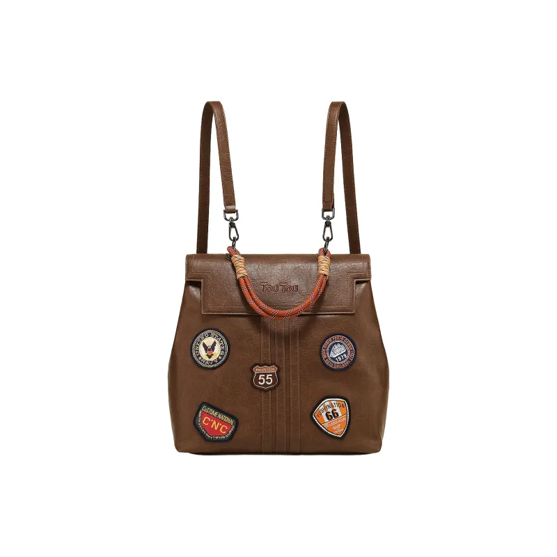 TOUTOU PU Backpack Handbag Tubas Women's American Chestnut Brown-0