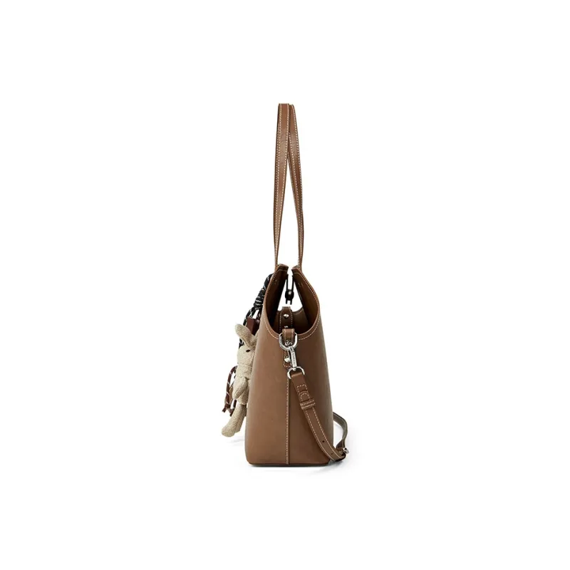 Teenmix Cow Leather Shoulder Bag, Dome Bag, Tote Bag Regular Women's Brown/Coffee/Black-3