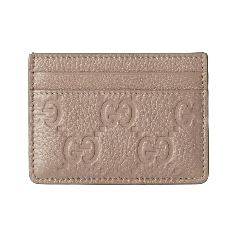 GUCCI Grained Leather Card Holder Women's Taupe-3