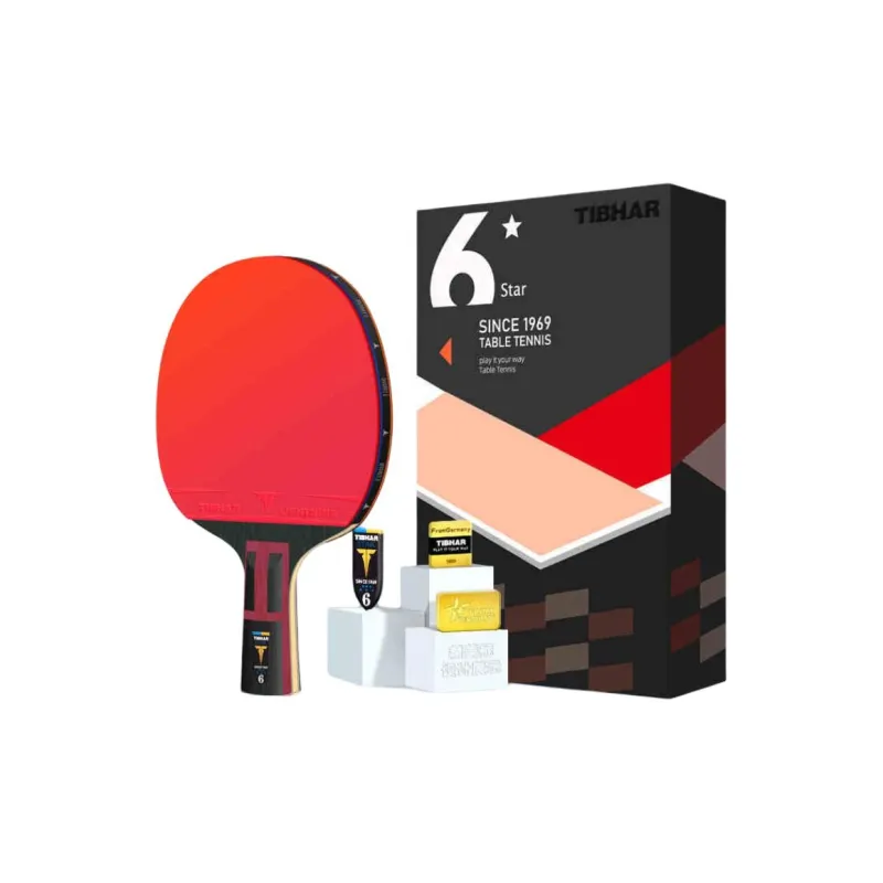 TIBHAR Gold Label 6 Stars Ping Pong Paddles Unisex Black/Red-1