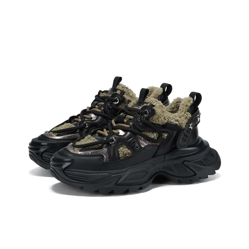 GG-CC Fleece-Lined Chunky Sneakers Cushioning Coverage Wear-Resistant Slip-Resistant Low-Top Warm Casual Shoes Women's-2