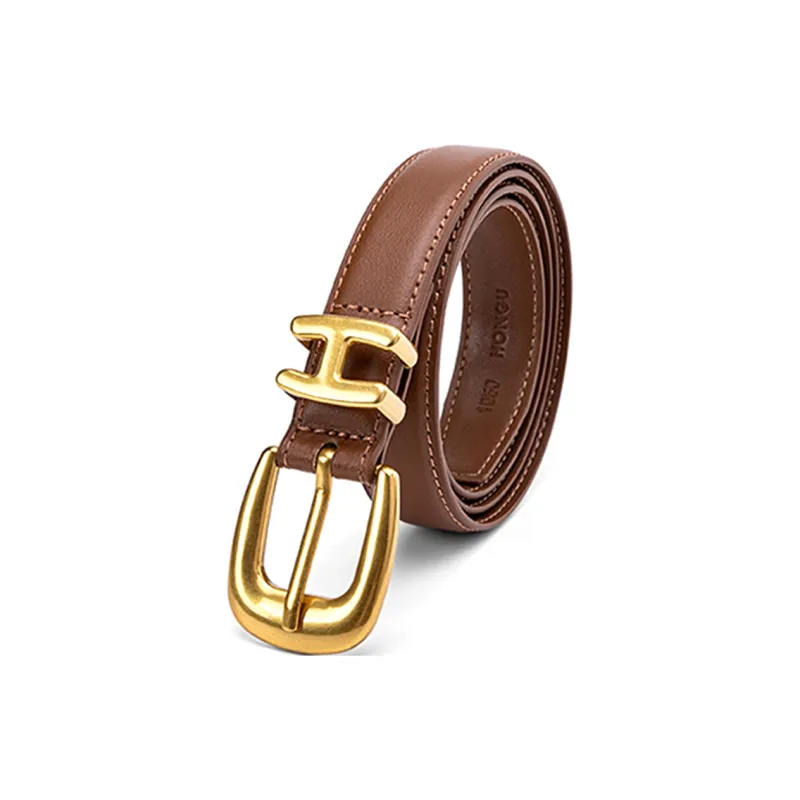 HONGU Split Cow Leather Belts Women's Pitch Black, Brown Width 2.4cm-3