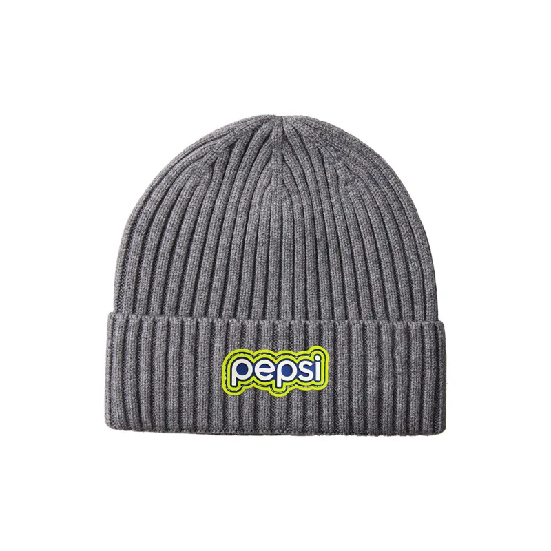 Pepsi Viscose Plush Beanie Unisex Beige Dark Gray Brown-3