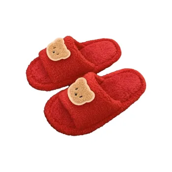 Thin Strips Cotton Slippers Unisex, Red
