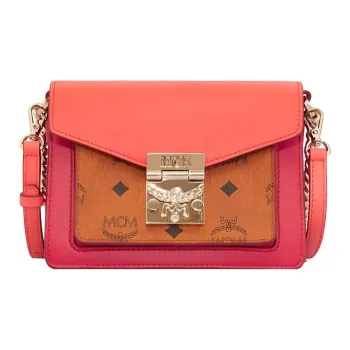 MCM Coated Canvas Messenger Bag Shoulder Bag Crossbody Bag Mini Women's Pink And Brown Monogram