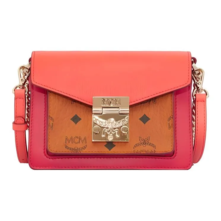 MCM Coated Canvas Messenger Bag Shoulder Bag Crossbody Bag Mini Women's Pink And Brown Monogram-0