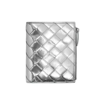 Bottega Veneta Cow Leather Wallet Small Size Women's Silver