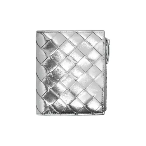Bottega Veneta Cow Leather Wallet Small Size Women's Silver