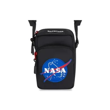 Balenciaga NASA Collaboration Collection Nylon With Embroidery Cell Phone Pouch Shoulder Bag Crossbody Bag Men's Black