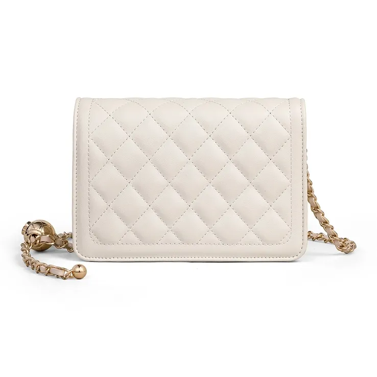 C°BANNER Cow Leather With Synthetic Leather One Shoulder Crossbody Chain Small Square Bag Regular Women's Ecru-5