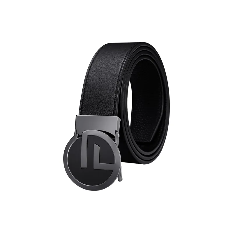 GOLF Top Grain Cow Leather Automatic Buckle Belt Men's Black Gunmetal/Gold 3.5cm-0
