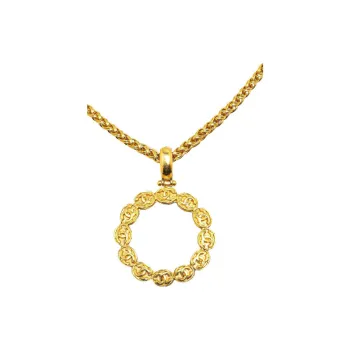 CHANEL 1995 Plated Cc Round Pendant Costume Necklace