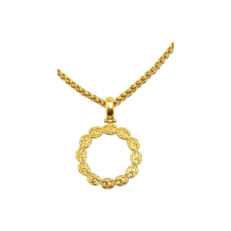 CHANEL 1995 Plated Cc Round Pendant Costume Necklace-0