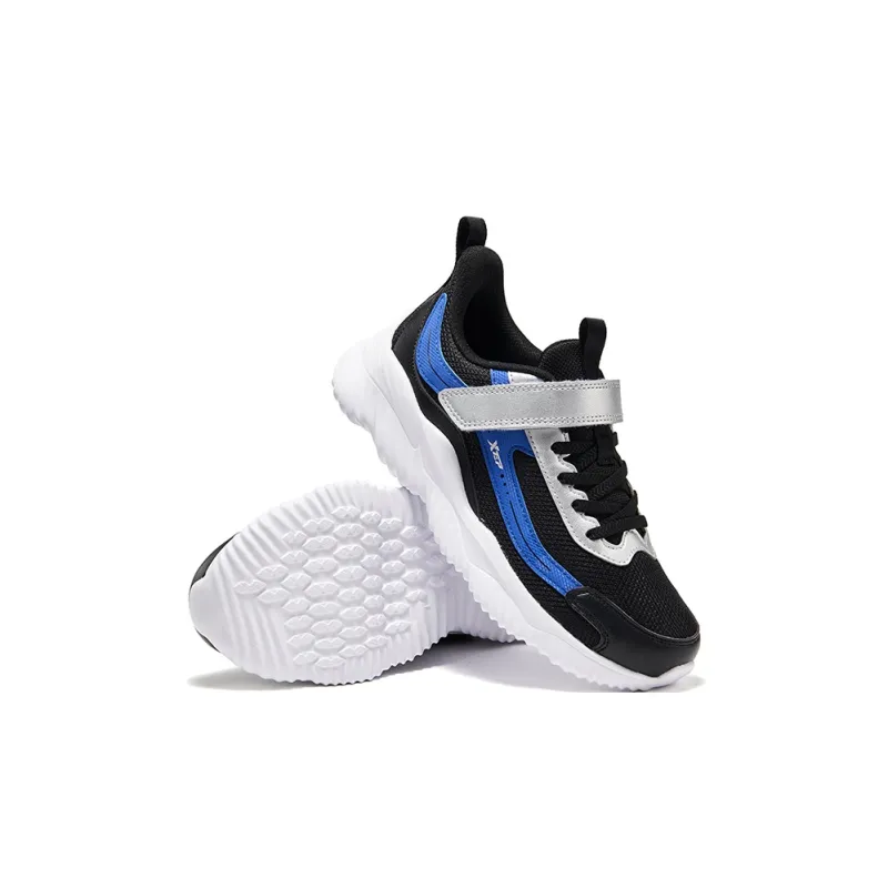 XTEP Anti Slip Wear Resistant Low Top Kids' Running Shoes Black Lyon Blue Kids'-4