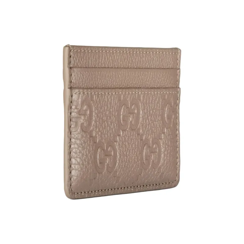 GUCCI Grained Leather Card Holder Women's Taupe-1