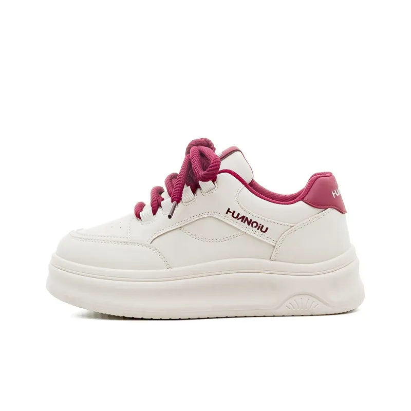 HUANQIU Anti Slip And Wear Resistant Lightweight Low Top Skateboard Shoes Women's Beige Burgundy-0
