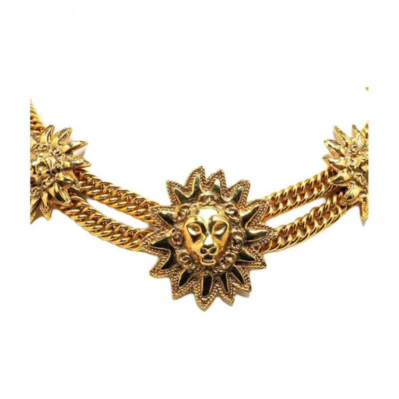 CHANEL 1970-1980 Plated Lion Head Costume Necklace-0