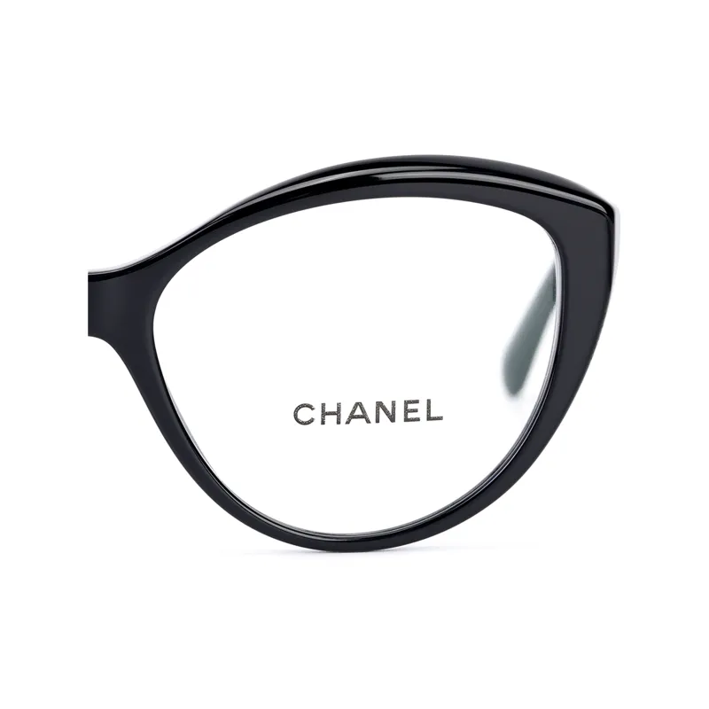 CHANEL Acetate Cat Eye Eyeglass Frames Women's Black-3