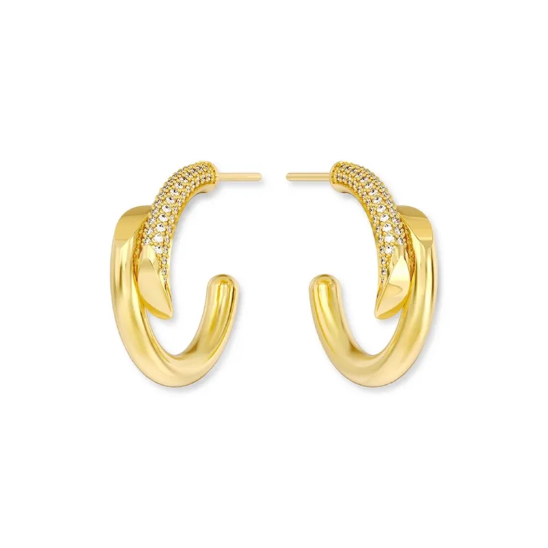 Mistova JEWELRY Eco Friendly Copper Gold Plated Inlaid Synthetic Zircon Starlight Orbit Hoop Earrings Women's-0