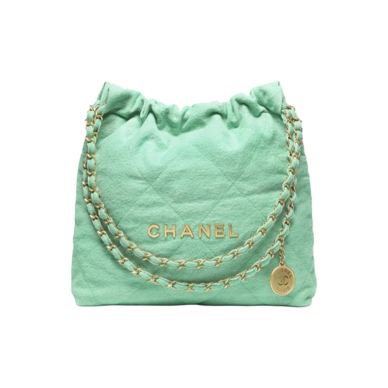 CHANEL Washed Denim Handbag Mini Women's Turquoise-0