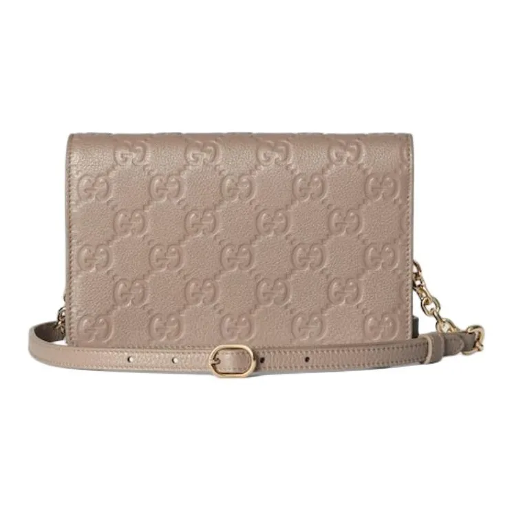 GUCCI Grained Leather Crossbody Bag Shoulder Bag Extra Mini Women's Taupe-2