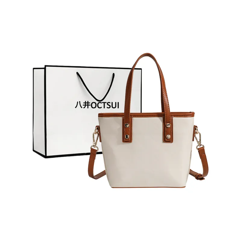 OCTSUI PU Tote Bag Shopping Bag Shoulder Bags Women's Ecru/Black-0
