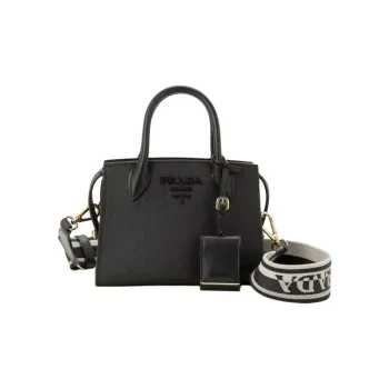 PRADA Cross-Stitch Leather Shoulder Bag Crossbody Bag Handbag Women's Black